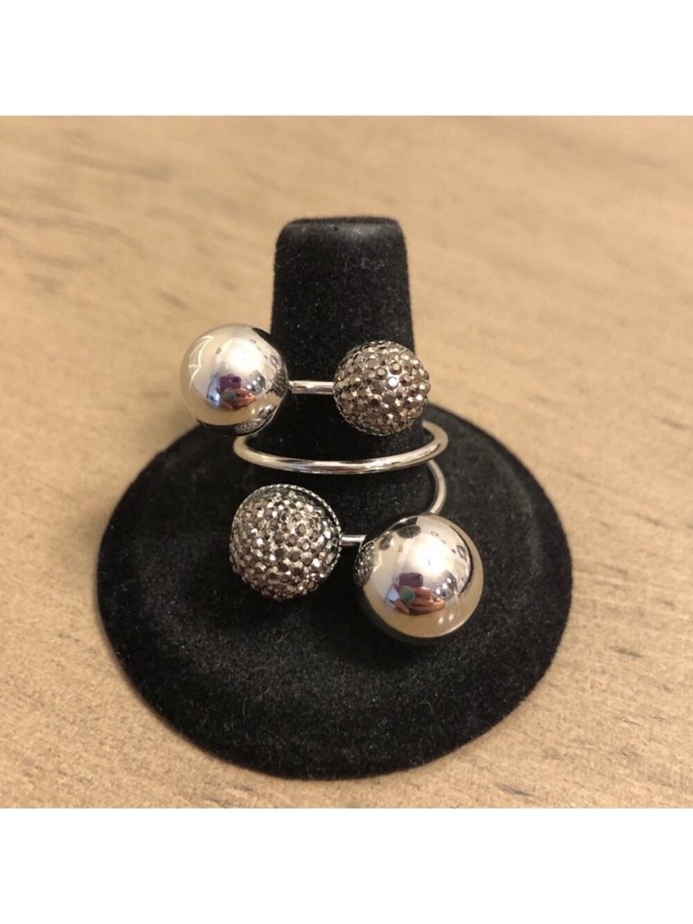 Jewelry - Elegant Silver Double Ball Large Cocktail Statement Ring